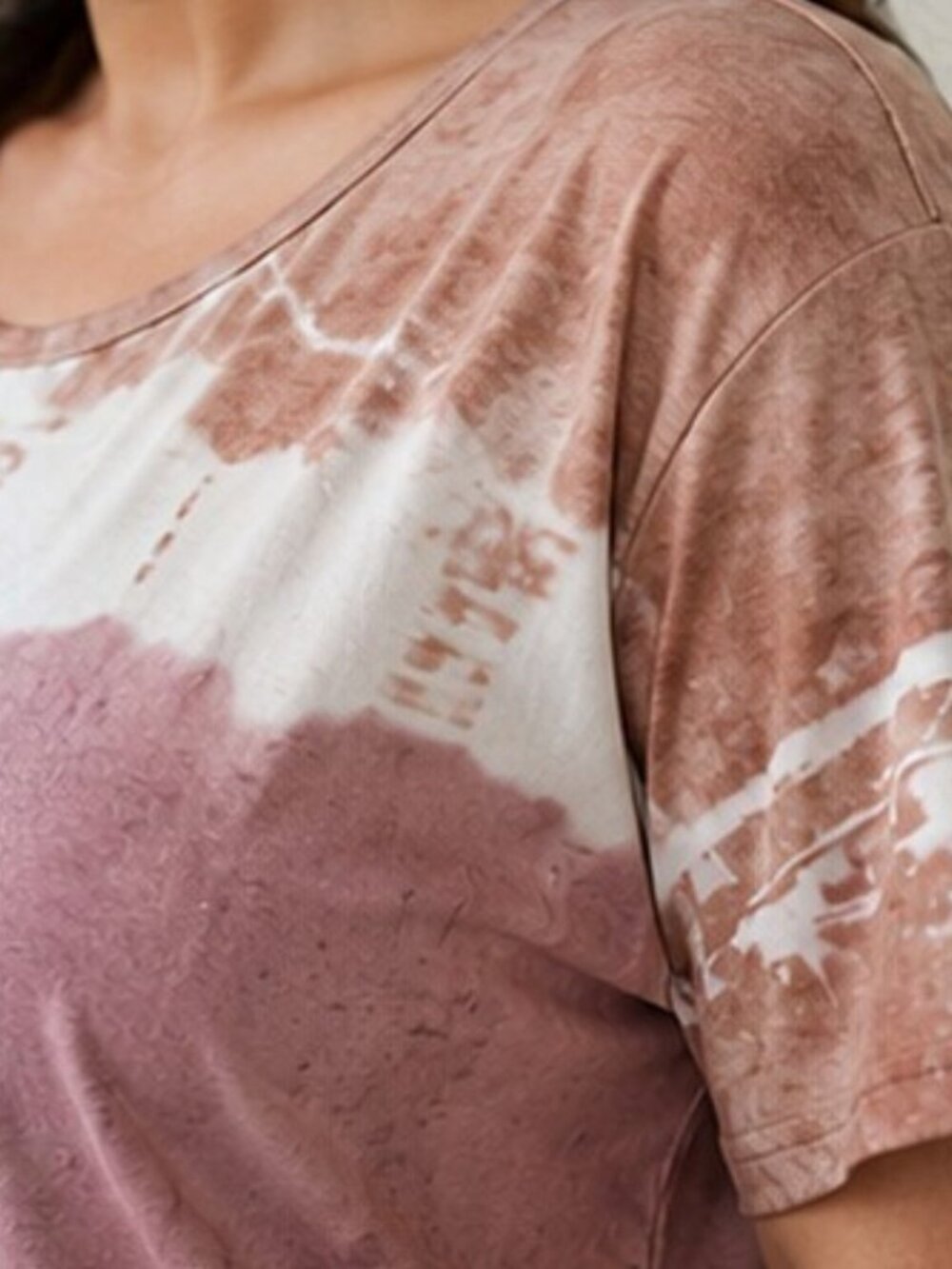 Women’s Tie Dye Casual Tee Top Pink Beige Short Sleeve Stretch Relaxed Fit - L - Picture 7 of 9